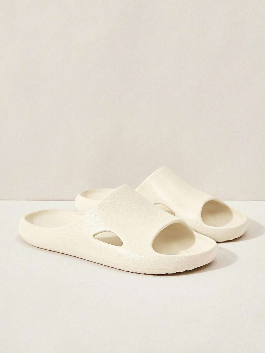 Cuccoo Women's Beige Plastic Slippers, Non-Slip, Comfortable Open Toe, Flat, Minimalist, Unisex, Suitable For Home, Bathroom, Daily, Vacation, Beach, Gym Valentine's Day - White - View 1