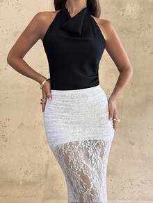 Firerie 女士优雅浪漫时尚通勤性感黑色蕾丝长裙，紧身蕾丝裙，沙滩度假女士裙，返校季毕业季女装，浪漫约会，生日，复活节女士，巴西狂欢节，音乐节，婚礼季，早午餐女士连衣裙，波西米亚风，仙女风半身裙 - 白色 - 查看 5