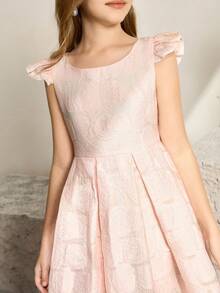 Girls' Princess Dress Flutter Sleeve Tutu Dress, Formal Party Wear, Piano Performance, Suitable For Tween Girl - Pink - View 6
