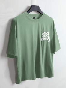 Chillumni Letter Print Men's Crew Neck Casual Short Sleeve T-Shirt - Green - View 2