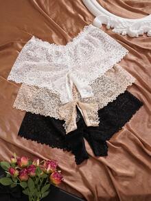 SHEIN 3pcs/Set Plus Size Lace Sexy Open Crotch Panties - Multicolor - View 3