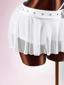 Amplova Women's Y2K Flowy Hem Sexy Avant-Garde Rhinestone Embellished Mini Skirt, Girlgroup Inspired - White - View 6