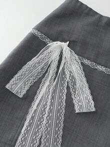 Franclia Sweet & Spicy Bow Lace Patchwork A-Line Mini Skirt, Summer - Dark Grey - View 4