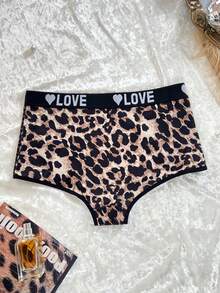 Valentine's Day Fashionable Leopard Print Lace Trim Boyshort Panties - Multicolor - View 2