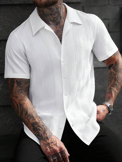 Manfinity CasualCool Men's Solid Color Front Button Casual Versatile Short Sleeve Shirt