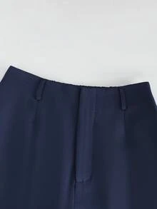 Franclia 女士春秋季通勤休闲套装，两件套：条纹衬衫和藏蓝色宽松裤 - 藏蓝色 - 查看 4