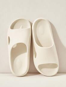 Cuccoo Women's Beige Plastic Slippers, Non-Slip, Comfortable Open Toe, Flat, Minimalist, Unisex, Suitable For Home, Bathroom, Daily, Vacation, Beach, Gym Valentine's Day - White - View 3