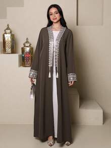 Al Najma New Embroidered Comfortable Casual Everyday Versatile Vacation Kimono Jacket - Brown - View 2