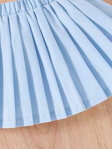 Souflis Souflis 女婴/女童纯色百褶裙，新款时尚舒适户外经典简约设计 - 淺藍色 - 查看 4