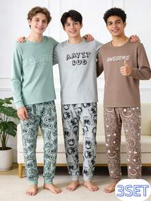 6pcs Boys' Casual Printed Pattern Long Sleeve Top And Pants Comfortable Pajama Set Tween Boys Pajamas-Pajama Set Crew Neck Long Sleeve Top Long Pants Game Controller Print Multi Color Options All Season 2026 New Year Essential - Multicolor - View 6