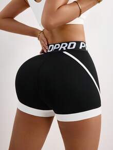 Dewbera Shorts esportivos femininos com elástico e cores contrastantes - Preto e Branco - Ver 6