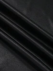 SHEIN PETITE CURVE 大码女式亮面休闲直筒裤，简约风格，适合通勤和日常穿着 - 黑色 - 查看 8