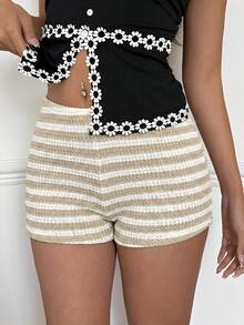 Siren Gaze 女士夏季休闲条纹短裤套装 女士两件套短裤 女士两件套服装 女士短裤 夏季女装 夏季服装 女士休闲短裤 - 卡其色 - 查看 8