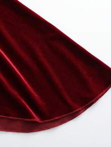 GlowEve Elegant Romantic Sequin Ruffle Asymmetric Sleeve Velvet Pleated Asymmetrical Hem New Year Dress - Burgundy - View 5