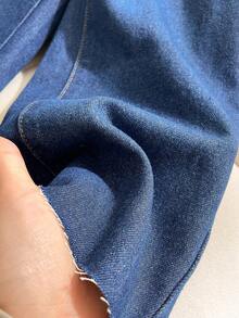 Young Girls Loose Fit Wide Leg Jeans, Navy Blue With Button Design, Versatile - Blue - View 5