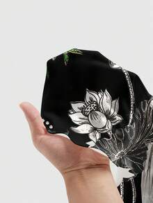 ROMWE Avant Đầm ngắn họa tiết hổ cái cá tính, thư pháp Trung Quốc, hoa cúc, hoa hồng, hoa sen, họa tiết da báo dành cho nữ, thích hợp cho mùa hè. - màu đen - Xem 4