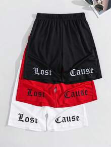 SHEIN 3pcs/Set Teen Boy/Teen Boys' Casual Everyday Versatile Comfortable Printed & Solid Color Loose Fit Shorts, 3 Styles Streetwear Shorts Boys Shorts Quick Dry Shorts 3 Pack Shorts Black Red White Shorts,Kids - Multicolor - View 5