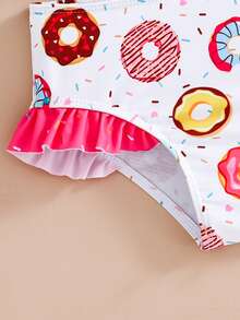 SHEIN Young Girl Summer Beach Vacation Cute Random Donut Print Bow Swimsuit Set - Pink - View 8