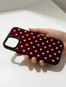 时尚可爱波点亮面软壳，兼容 17 Air、16、15、14、13、12、11 Pro Max、16、15、14 Plus，简约创意防震后盖 - 棕底粉點 - 查看 17