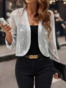 Editum Women Long Sleeve Cardigan Jacket, Casual For Everyday Wear In Fall/Winter - Silver - View 8