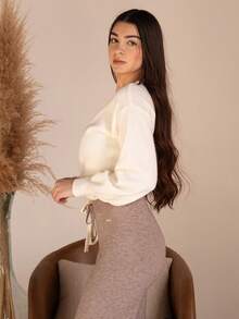 Andrea Bello Women's Casual Loose Tie Front Cardigan, Versatile Fall Winter Cloth For Women - White - View 5