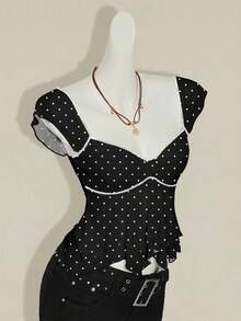 Attitoon Women's Casual Vacation Tank Top, Flutter Sleeves, Asymmetric Hem, Babydoll, Summer For Women, Polka Dot Top, Summer Spring Beach - Multicolor - View 4