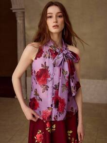 MOTF PREMIUM 女士浪漫玫瑰印花无袖衬衫，春夏款 - 彩色 - 查看 4