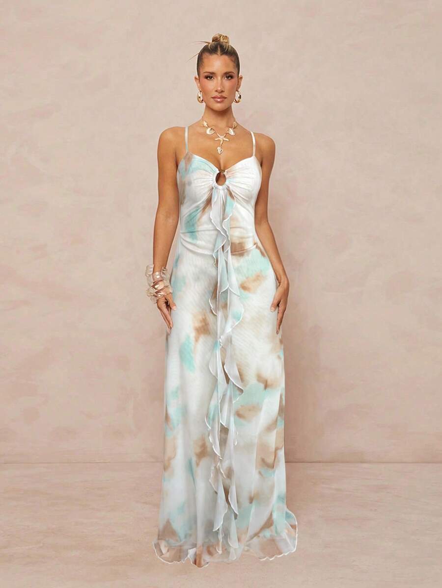 Lumalex Đầm maxi gợi cảm cao cấp với eo xếp ly, đầm maxi satin màu xanh nhạt thời trang cho kỳ nghỉ biển, đầm dài dự tiệc cưới trên bãi biển. - Nhiều màu - Xem 1