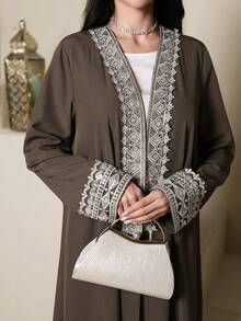 Al Najma New Embroidered Comfortable Casual Everyday Versatile Vacation Kimono Jacket - Brown - View 3