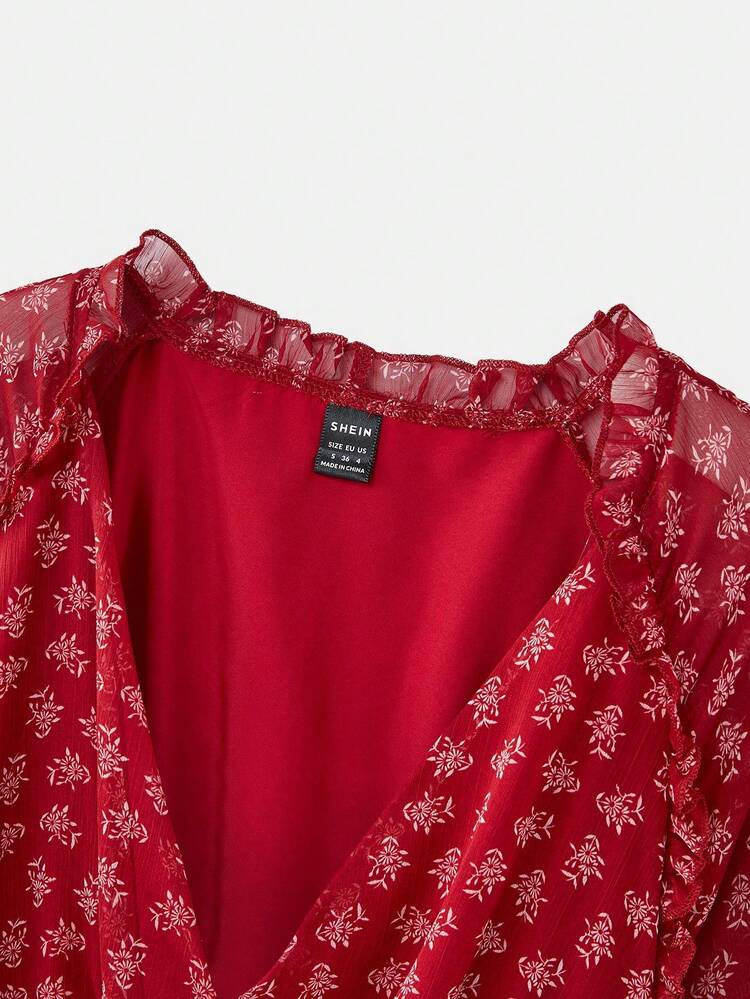 Romantic Floral Print Mini Dress With Ruffle Details Spring Women Clothes Autumn Dress Spring Women Clothes Spring Summer Red Dress