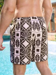 Manfinity Swimmode Men's All-Over Print Drawstring Waist Casual Beach Shorts - Multicolor - View 2