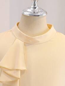 Tween Girls' Elegant Elegant High-End Apricot Sleeveless Round Neck Design Waist Snug Fit Luxurious Pleated Dress - Apricot - View 4