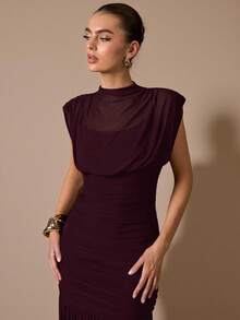 SHEIN BAE Đầm đen dáng suông thanh lịch, chất liệu voan mỏng, xếp ly, thích hợp cho những buổi hẹn hò lãng mạn, tiệc tùng, các sự kiện trang trọng, đầm phù dâu, đầm hè cho nữ, đầm dự tiệc trà, năm mới, ngày Valentine, đầm ngắn sinh nhật, đầm dài đen dự tiệc tối cho nữ. - Màu Tím - Xem 3