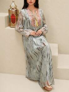 Al Najma Women's Sequin Patchwork Tie-Dye Long Sleeve Arabic Dress - Multicolor - View 4