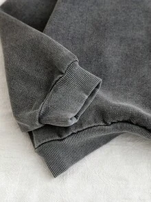 New Arrival Young Girls Denim Two Pieces Outfit, Suitable For Casual Outings, School, Commute, Party, Home, Vacation, Holidays In Autumn/Winter. Spring New Young Girls Black Distressed Washed Casual Loose Cute English Embroidery Zip-Up Denim Sweatshirt Top @ Casual Loose Embroidered Wide-Leg Denim Pants Set, Simple Fashionable Versatile Toddler Track Suit With High Neck And Zipper Kids Two Piece Set Kids Denim Sets - Grey - View 5