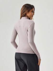 OutZeal Women Outdoor Tee Long Sleeve Top Hiking Camping Stand Collar Front Half Zip Feature Thumbhole - Grey - View 6