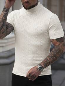 Manfinity Homme 男士休闲纹理领短袖T恤 - 杏色 - 查看 4