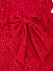 Elladie kids Summer Girls' Sleeveless Red Chiffon Elegant Dress With Big Bow, Suitable For Daily Wear - Burgundy - View 6