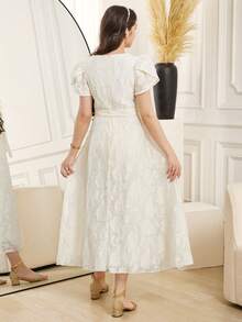 Kleid mit gewebten Ausschnitten und Perlknöpfen, elegant & modisch, geeignet für Ausflüge, Partys, Frühling/Sommer/Herbst - Beige - View 2
