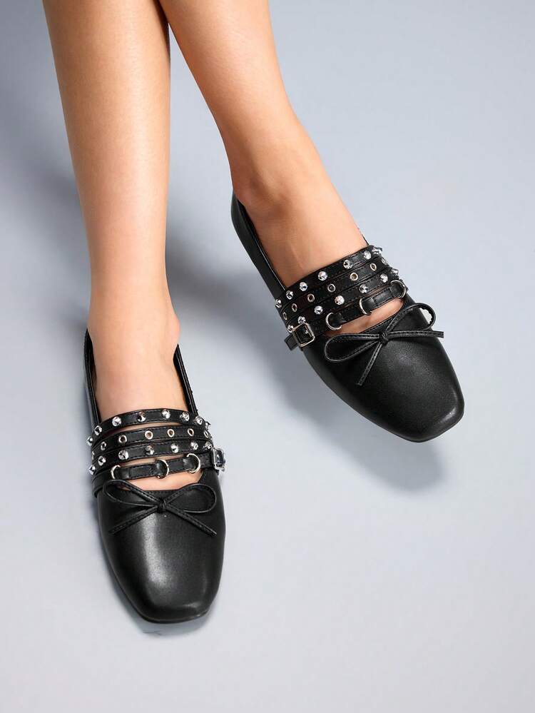 CUCCOO GRLICON Women's Rivet Buckle Bow Flat Loafers Valentine's Day