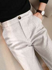 EMERY ROSE 大码女式时尚休闲/工作人字纹裤 - 白色 - 查看 4