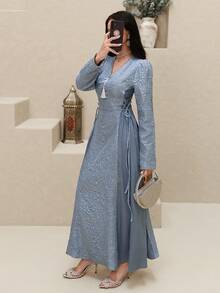 Yasmyna 新款V领流苏系腰拼接高端派对及节日礼服 - 藍色 - 查看 4