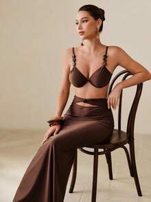 Swim Oasis Bộ đồ bơi nữ đơn sắc tối giản, phong cách thường ngày - Xanh và trắng - Xem 1