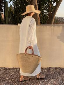 DAZY Đầm midi dáng rộng cổ chữ V thoải mái cho nữ, thích hợp cho kỳ nghỉ, lễ hội hoặc các dịp lễ hội. - Màu be - Xem 2