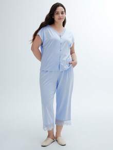 LUVLETTE Super Soft TENCEL™ Modal Lace Insert Long Women Airy Pajama Set Lounge Sets For Women Sky Blue Lingerie - Baby Blue - View 6