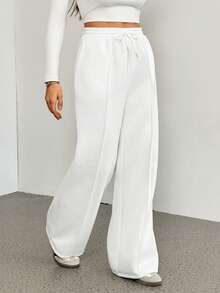 SHEIN Tall Women's Solid Color Drawstring Waist Wide Leg Loose Casual Sweatpants Graduation,Back To School,Graduation,Teacher For Women,Back To School Wide Leg Sweatpants Tall Sweatpants For Women Drawstring Pants Flared Sweatpants Loose Pants - Multicolor - View 5