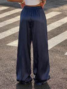 Muchica Women's Striped Textured Drawstring Loose Pants - Blue - View 2