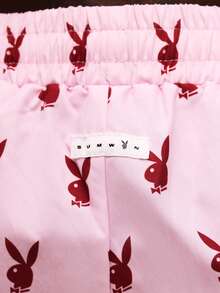 PLAYBOY X SUMWON Men's Elastic Waist Casual Shorts With All Over Bunny Print Pattern And Comfortable Summer Fit - Multicolor - View 6