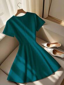 GlowEve CURVE Đầm ngắn hai hàng cúc màu trắng thanh lịch dành cho nữ cỡ lớn, thắt eo chéo, thích hợp cho mùa hè. - Màu xanh ngọc - Xem 2