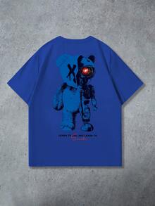 Manfinity LEGND Men's Minimalist Grizzly Bear Figure Graphic Print Tee,Aqua Blue Summer Streetwear Round Neck Short Sleeve T-Shirt,Casual City Break Commute T Shirt - Royal Blue - View 6
